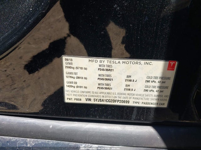 45460162 :رقم المزاد ، 5YJSA1CG2DFP20699 vin ، 2013 Tesla Model S مزاد بيع