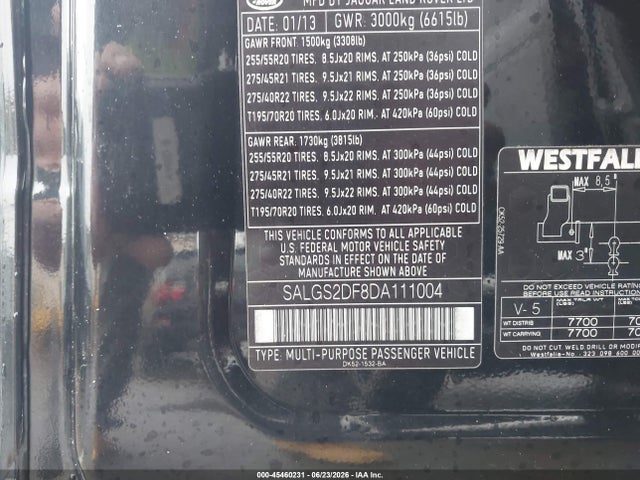 45460231 :رقم المزاد ، SALGS2DF8DA111004 vin ، 2013 Land Rover Range Rover Hse مزاد بيع