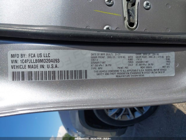 Продаж на аукціоні авто 2021 Jeep Cherokee Latitude Plus Fwd, vin: 1C4PJLLB9MD204093, номер лоту: 45460259