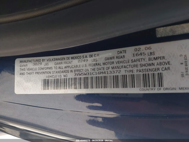 Aukcja sprzedaży 2006 Volkswagen New Beetle 2.5, vin: 3VWSW31C16M413372, numer aukcji: 45460270