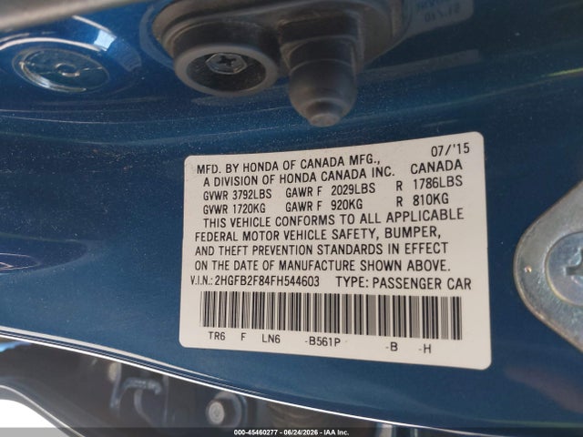 Honda CIVIC EX 2015 2HGFB2F84FH544603 Image 9