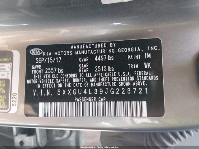 Aukcja sprzedaży 2018 Kia Optima Ex, vin: 5XXGU4L39JG223721, numer aukcji: 45460283