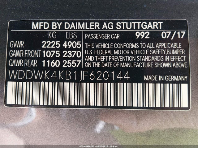 Aukcja sprzedaży 2018 Mercedes-benz C 300 4matic, vin: WDDWK4KB1JF620144, numer aukcji: 45460285