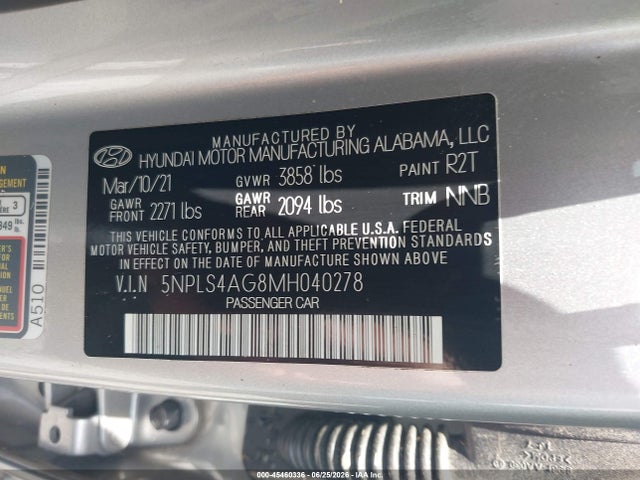5NPLS4AG8MH040278 Hyundai ELANTRA SEL