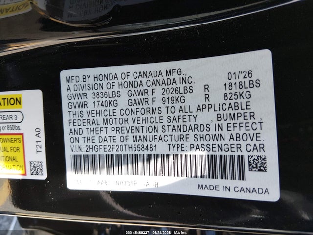Honda Civic Lx 2026 2HGFE2F20TH558481 Image 9