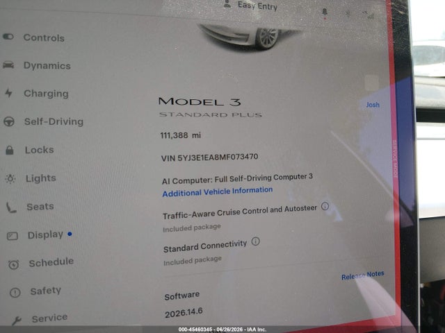 2021 Tesla Model 3 Standard Range Plus Rear-wheel Drive მანქანა იყიდება აუქციონზე, vin: 5YJ3E1EA8MF073470, აუქციონის ნომერი: 45460345