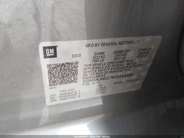1GNSKAKC7KR216465 Chevrolet Tahoe Ls