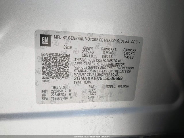 3GNAXKEV9LS536689 Chevrolet Equinox Fwd Lt 1.5l Turbo