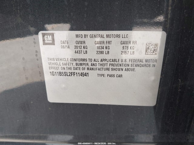 Продажа на аукционе авто 2015 Chevrolet Malibu Ls, vin: 1G11B5SL2FF114941, номер лота: 45460411