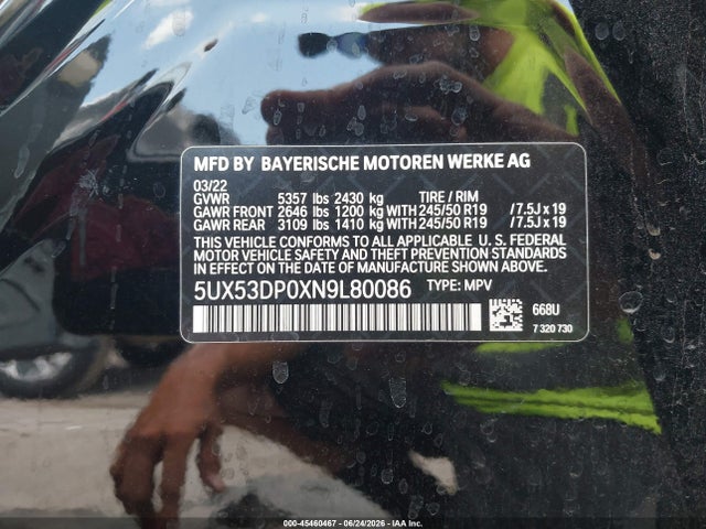 Продажа на аукционе авто 2022 Bmw X3 Xdrive30i, vin: 5UX53DP0XN9L80086, номер лота: 45460467