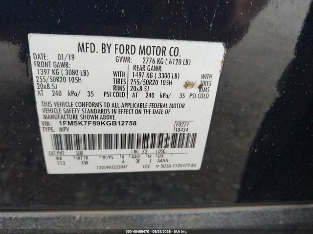 Ford Explorer Limited 2019 1FM5K7F89KGB12758 Image 9