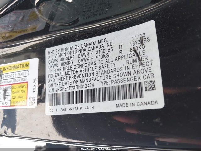 Honda CIVIC EX 2024 2HGFE1F7XRH312424 Image 9