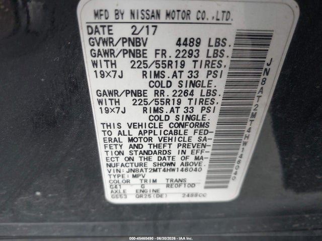 Nissan Rogue Sl 2017 JN8AT2MT4HW146040 Image 9