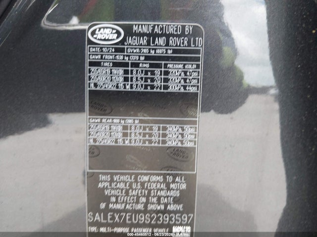 Aukcja sprzedaży 2025 Land Rover Defender 110 P400 X, vin: SALEX7EU9S2393597, numer aukcji: 45460512