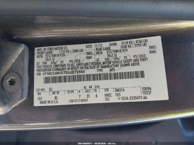 Aukcja sprzedaży 2013 Ford Escape Sel, vin: 1FMCU9HX7DUB79560, numer aukcji: 45460517