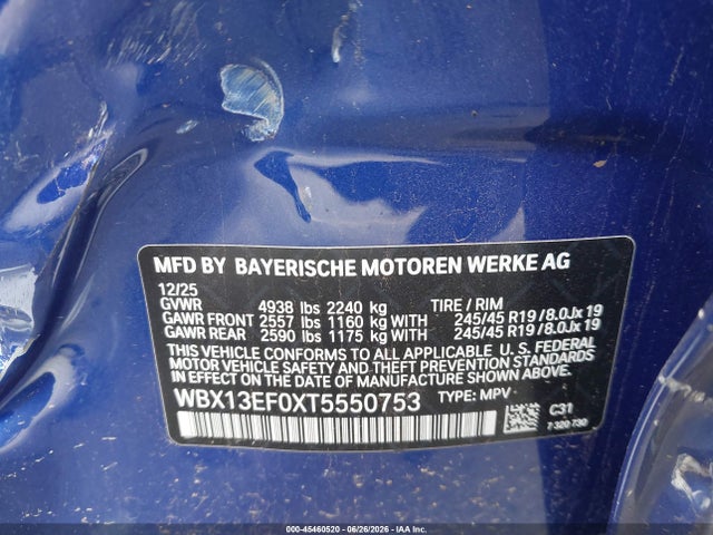 Aukcja sprzedaży 2026 Bmw X1 M35i, vin: WBX13EF0XT5550753, numer aukcji: 45460520