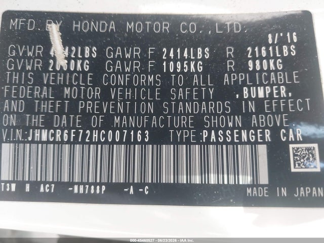 JHMCR6F72HC007163 Honda Accord Hybrid Touring