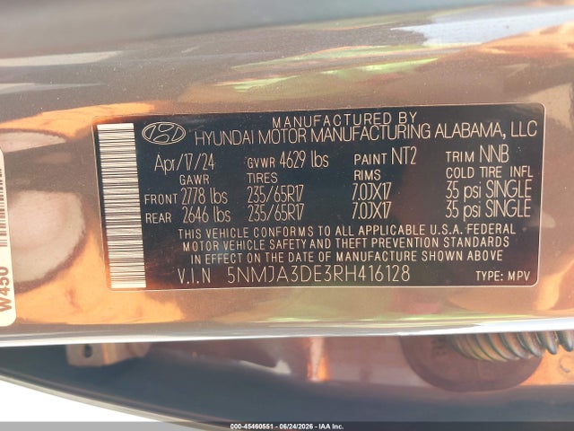 Продаж на аукціоні авто 2024 Hyundai Tucson Se, vin: 5NMJA3DE3RH416128, номер лоту: 45460551