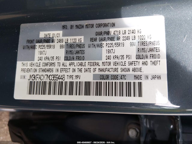 Aukcja sprzedaży 2021 Mazda Cx-5 Carbon Edition Turbo, vin: JM3KFACY7M0369448, numer aukcji: 45460607