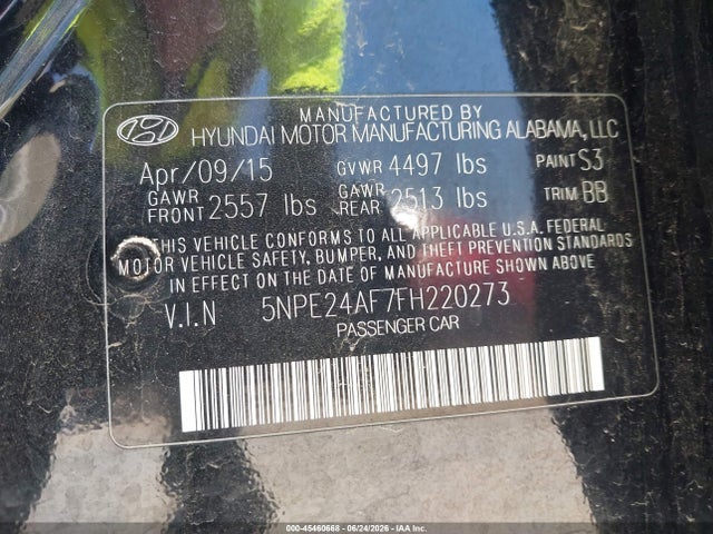 Hyundai SONATA SE 2015 5NPE24AF7FH220273 Image 9