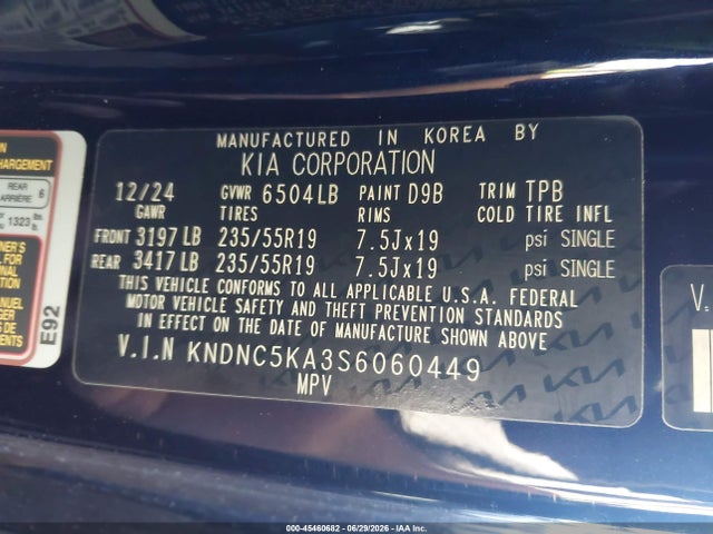 Продаж на аукціоні авто 2025 Kia Carnival Mpv Hybrid Ex, vin: KNDNC5KA3S6060449, номер лоту: 45460682