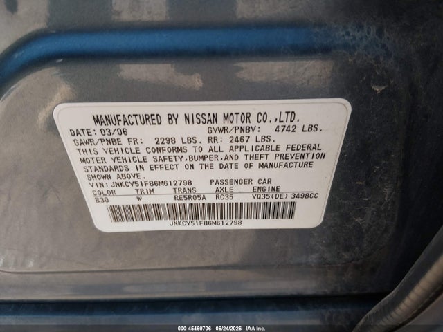 Продажа на аукционе авто 2006 Infiniti G35x, vin: JNKCV51F86M612798, номер лота: 45460706