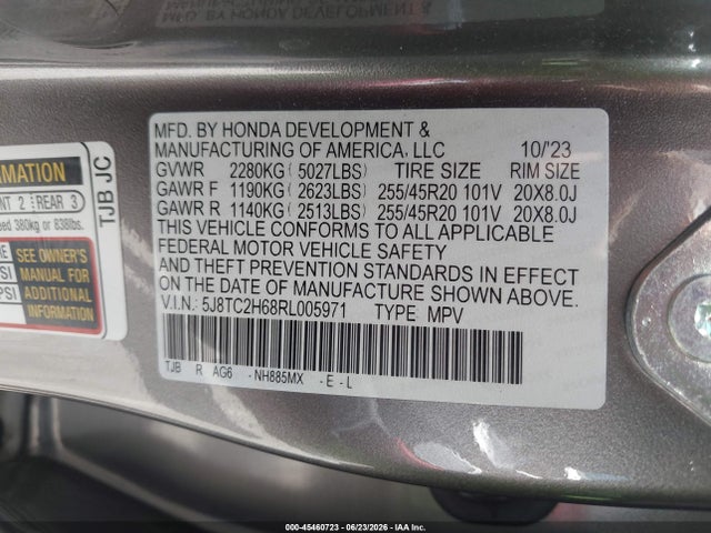 2024 Acura Rdx A-spec Package მანქანა იყიდება აუქციონზე, vin: 5J8TC2H68RL005971, აუქციონის ნომერი: 45460723
