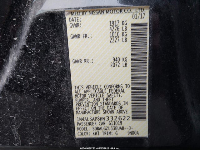 1N4AL3AP8HN332622 Nissan Altima 2.5 S