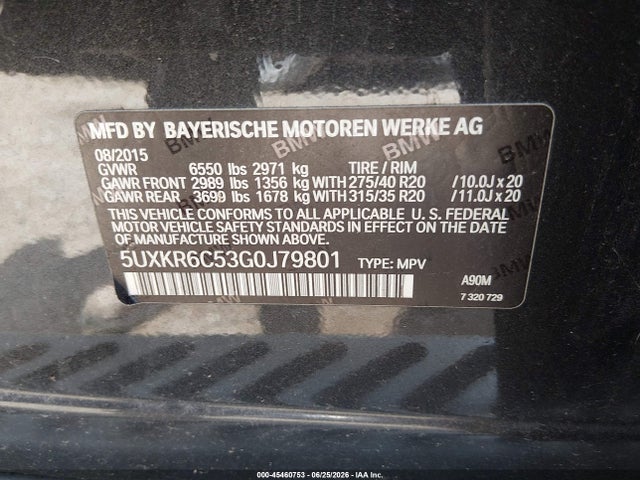 Продажа на аукционе авто 2016 Bmw X5 Xdrive50i, vin: 5UXKR6C53G0J79801, номер лота: 45460753