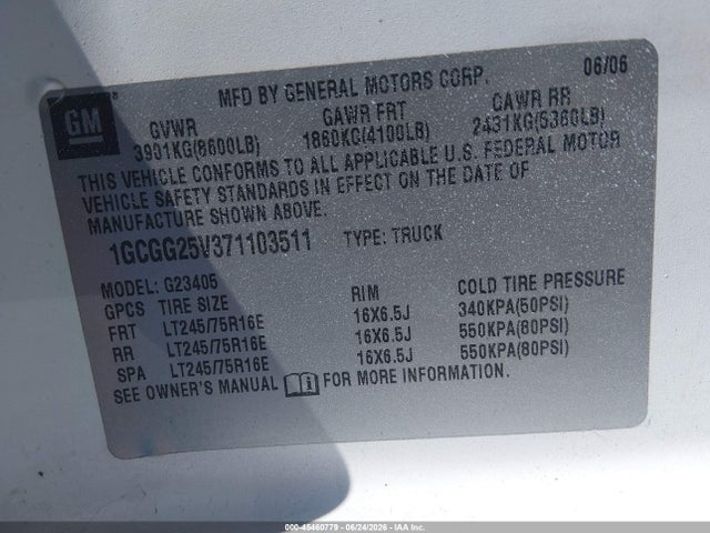 2007 Chevrolet Express Work Van მანქანა იყიდება აუქციონზე, vin: 1GCGG25V371103511, აუქციონის ნომერი: 45460779