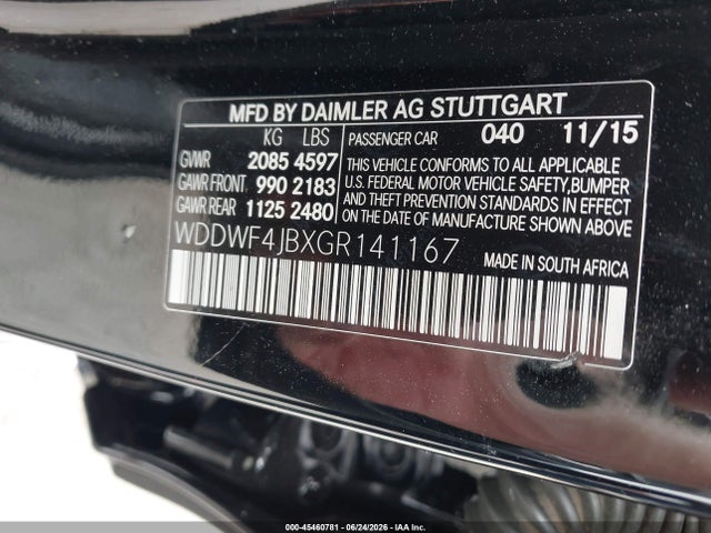 Aukcja sprzedaży 2016 Mercedes-benz C 300, vin: WDDWF4JBXGR141167, numer aukcji: 45460781