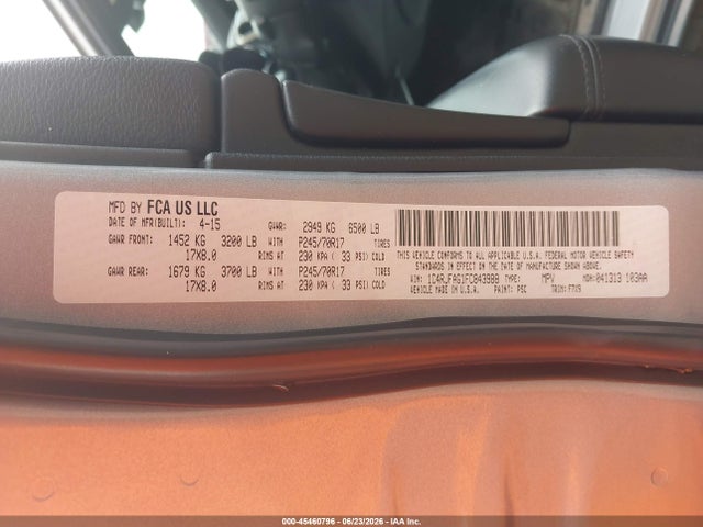 2015 Jeep Grand Cherokee Laredo მანქანა იყიდება აუქციონზე, vin: 1C4RJFAG1FC843988, აუქციონის ნომერი: 45460796