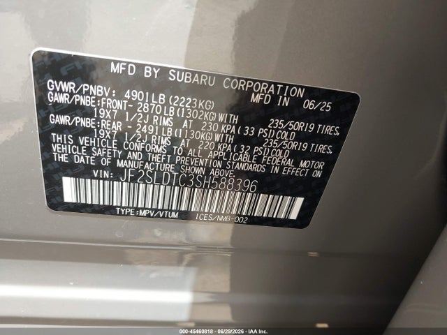 45460818 :رقم المزاد ، JF2SLDTC3SH588396 vin ، 2025 Subaru Forester Touring مزاد بيع