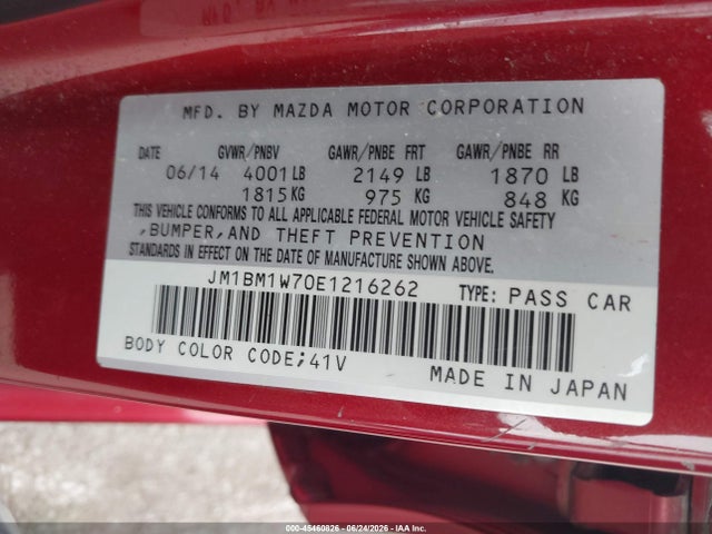 Продажа на аукционе авто 2014 Mazda Mazda3 I Grand Touring, vin: JM1BM1W70E1216262, номер лота: 45460826