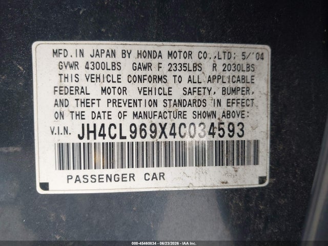 45460834 :رقم المزاد ، JH4CL969X4C034593 vin ، 2004 Acura Tsx مزاد بيع