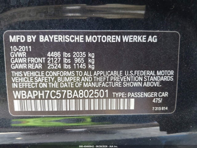 45460842 :رقم المزاد ، WBAPH7C57BA802501 vin ، 2011 Bmw 328i مزاد بيع