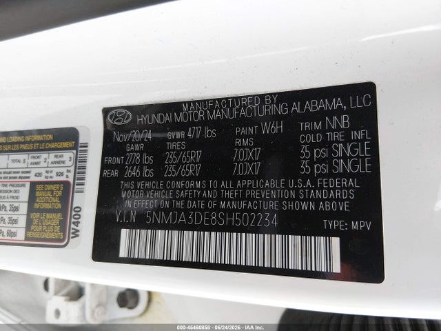 Aukcja sprzedaży 2025 Hyundai Tucson Se, vin: 5NMJA3DE8SH502234, numer aukcji: 45460858