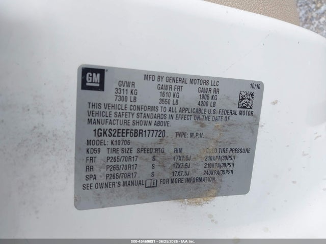2011 Gmc Yukon Denali მანქანა იყიდება აუქციონზე, vin: 1GKS2EEF6BR177720, აუქციონის ნომერი: 45460891