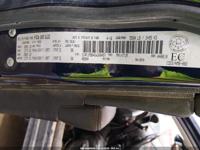 Auction sale of the 2016 Jeep Cherokee, vin: 1C4PJMBB4GW308457, lot number: 45460940
