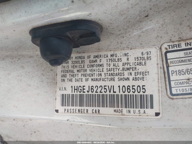 Продаж на аукціоні авто 1997 Honda Civic Dx, vin: 1HGEJ6225VL106505, номер лоту: 45460943