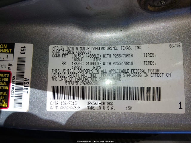 5TFUM5F19GX066888 Toyota Tundra Sr5 4.6l V8