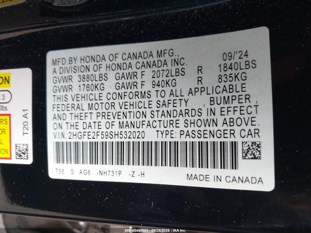 2HGFE2F59SH532020 Honda Civic Sport
