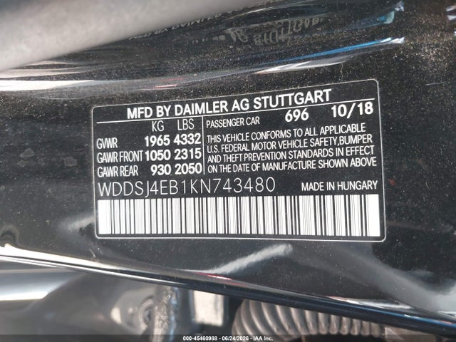 Продажа на аукционе авто 2019 Mercedes-benz Cla 250, vin: WDDSJ4EB1KN743480, номер лота: 45460988
