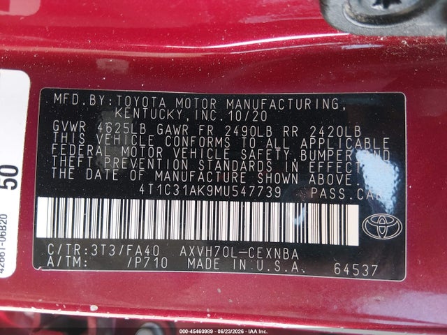 4T1C31AK9MU547739 Toyota Camry Le Hybrid