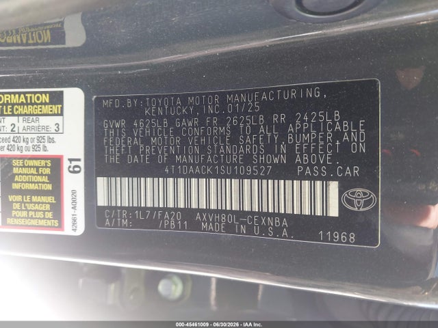 Toyota CAMRY LE 2025 4T1DAACK1SU109527 Image 9