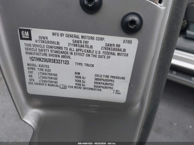 Auction sale of the 2005 Gmc Sierra 2500hd Sle, vin: 1GTHK29UX5E337123, lot number: 45461025