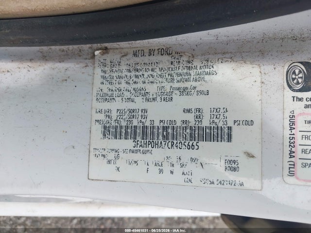 Продаж на аукціоні авто 2012 Ford Fusion Se, vin: 3FAHP0HA7CR405665, номер лоту: 45461031