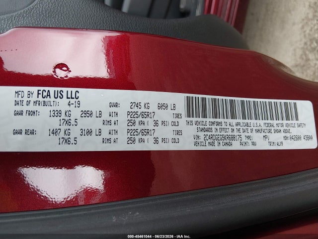 Aukcja sprzedaży 2019 Dodge Grand Caravan Gt, vin: 2C4RDGEG5KR688175, numer aukcji: 45461044