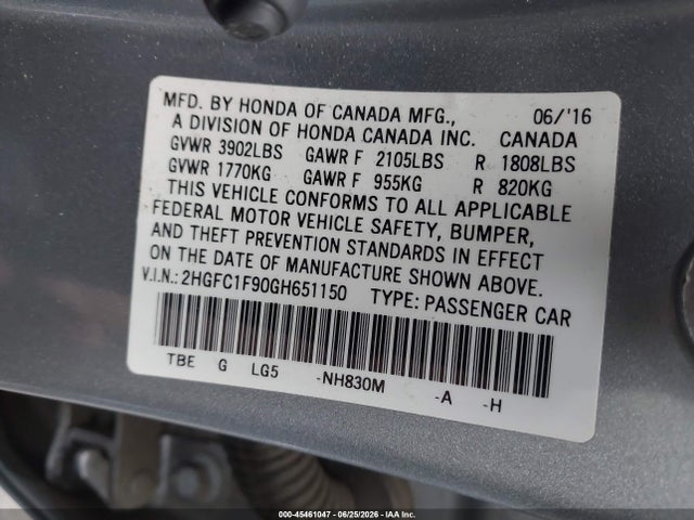 Honda Civic Touring 2016 2HGFC1F90GH651150 Image 9