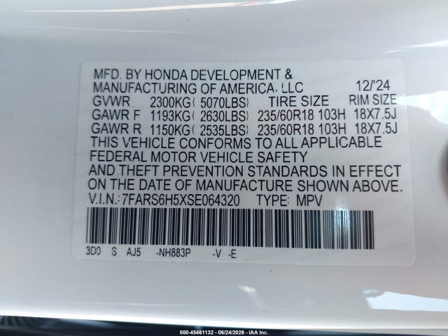 Aukcja sprzedaży 2025 Honda Cr-v Hybrid Sport, vin: 7FARS6H5XSE064320, numer aukcji: 45461132